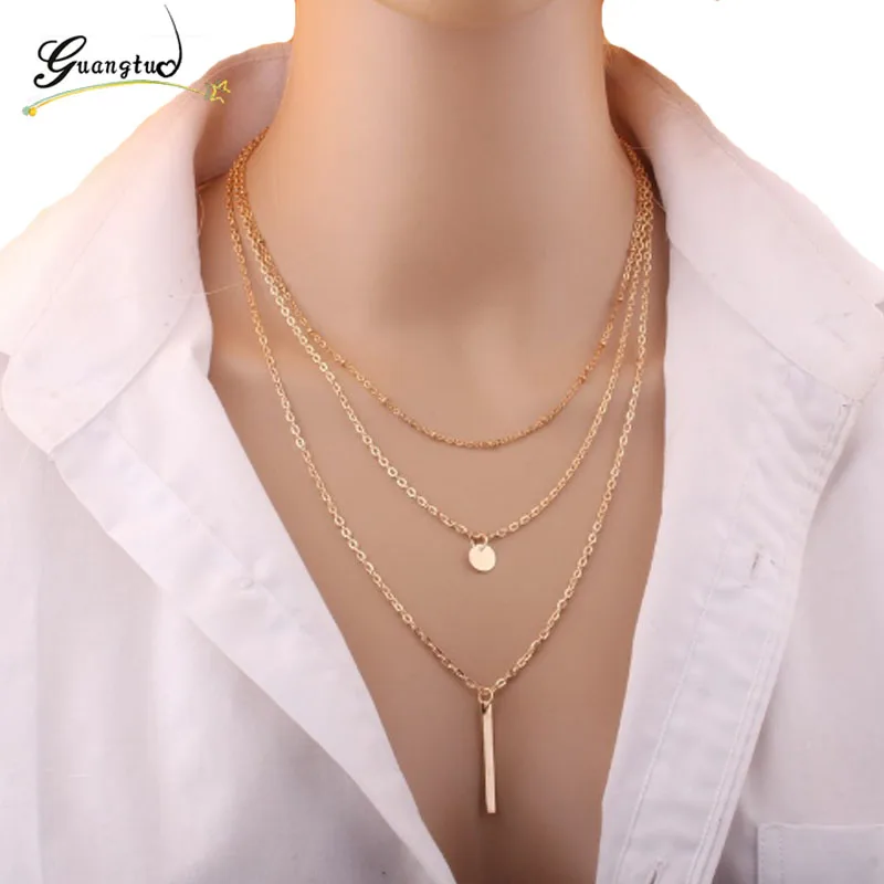 1Pcs Trendy Simple Multi Layers Tassels Bar Coin Necklace Clavicle Chains Charm Womens Fashion Jewelry Neck Decorative Supplies