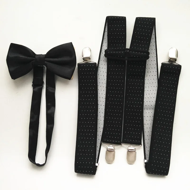 Dots Print Mens Supenders Bowtie Sets for Women High Elastic Strap H Shape Suspender Neck Tie Set for Adult Boys LB066