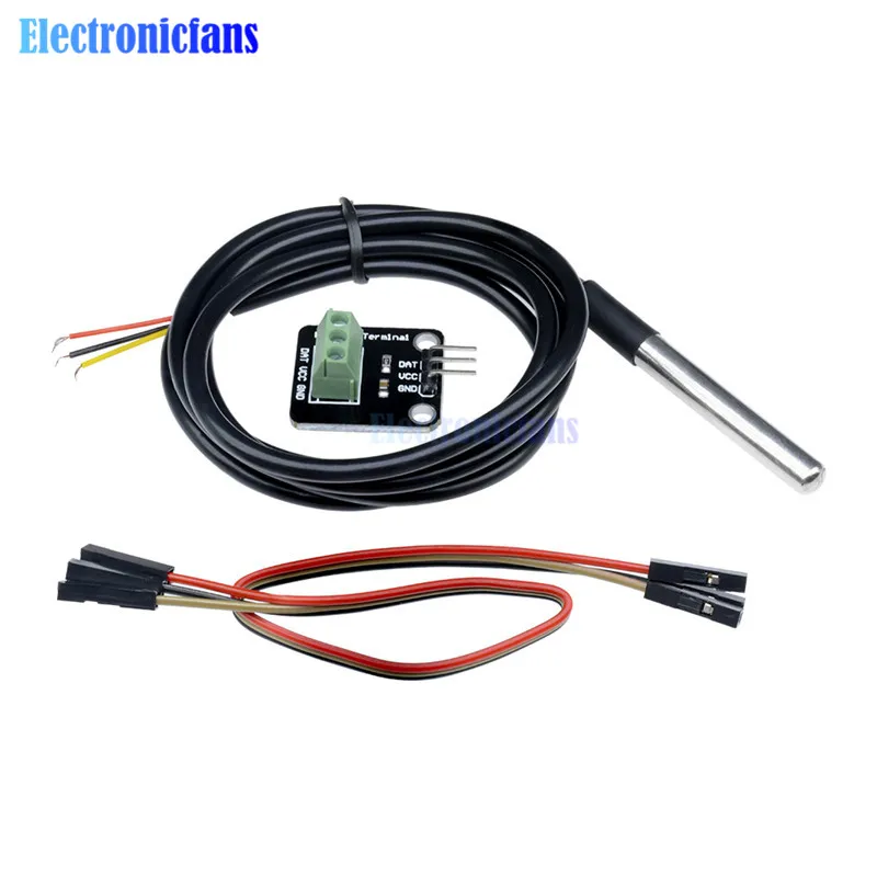 DS18B20 Temperature Sensor Module Kit Waterproof 100CM Digital Sensor Cable Stainless Steel Probe Terminal Adapter For Arduino