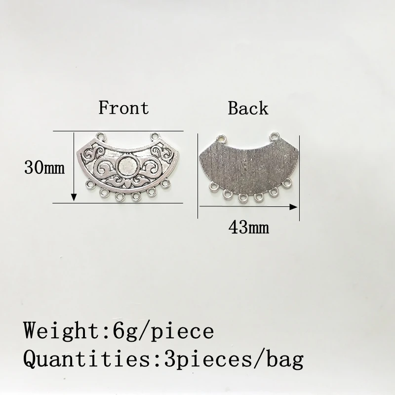 New Fashion 3pieces/bag 43mm Zinc Alloy   Porous Connector Charms Linker for DIY Necklace Jewelry Accessories