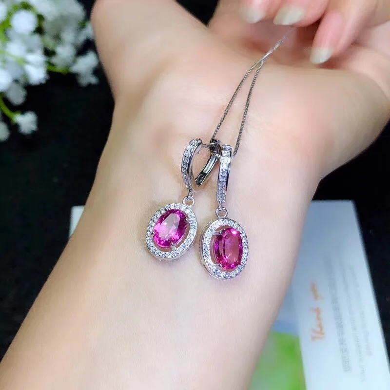 Natural Pink Topaz Ear Nails, Simple Style, 925 Silver, Classic Atmosphere