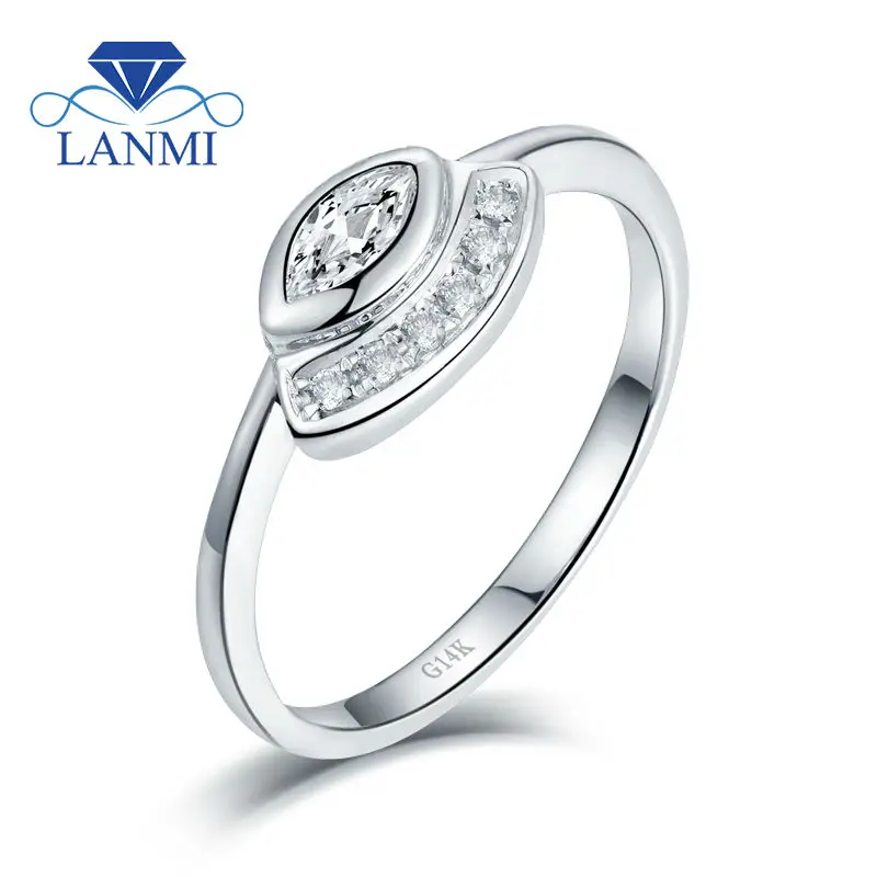 

LANMI Elegant Rings Real 14Kt/AU585 White Gold Marquise SI Clarify Genuine Diamonds Promised Women's Ring Lovely Design