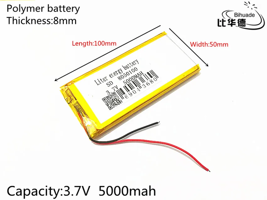 3.7V 8050100 5000mAh Polymer Lithium LiPo Rechargeable Battery For GPS PSP DVD PAD E-book