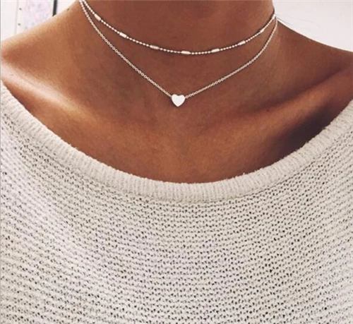 Vintage Punk Multi Layer Mond Sterne Herzen Streifen Simulierte Perle Halsketten Anhänger für Frauen Böhmischen Zubehör Geschenk – Detail 5
