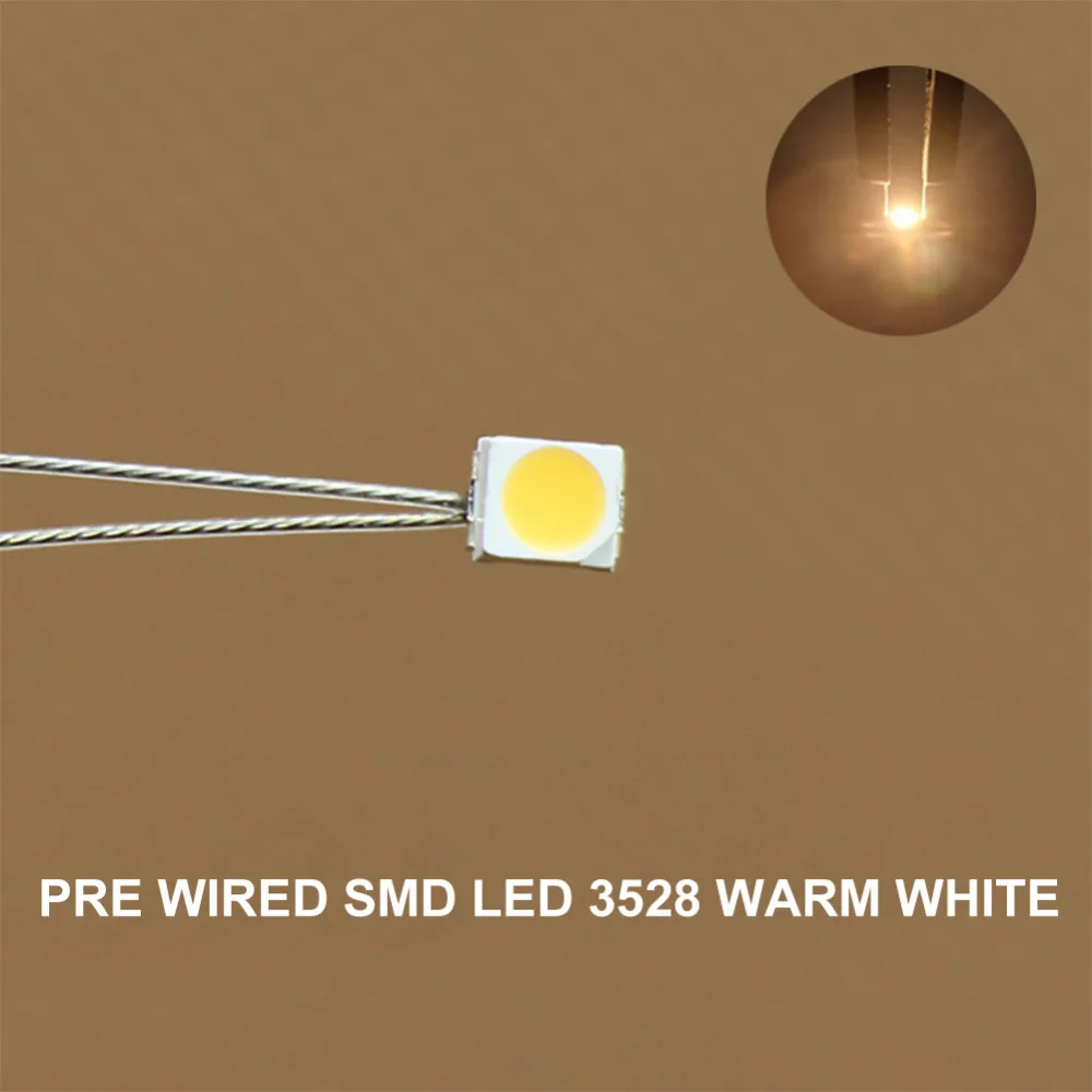 T3528WM 20pcs SMD LED 3528 Pre-wired micro litz PTFE Wire Warm White 3V Light with Free Resistor