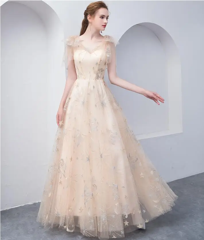 Champagne Graduation Prom gown Dress 2018 Vestido de noiva evening dresses decoration formal dress short front and long train