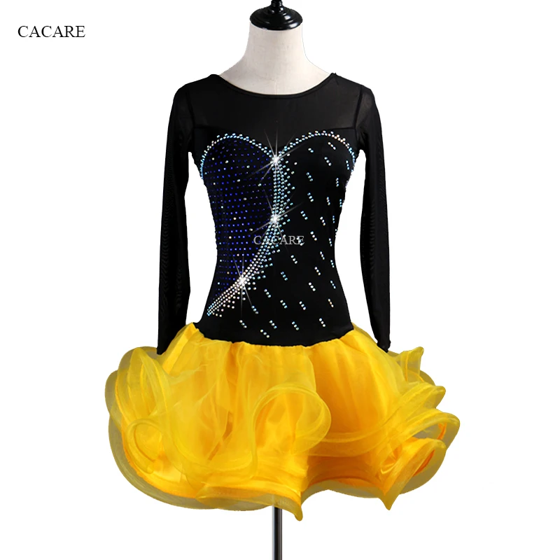 

CACARE Latin Dance Dress Women Sale Salsa Dance Wear Lyrical Dance Costumes D0542 Fluffy Sheer Hem Mesh Sleeve