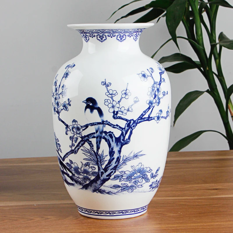 Jingdezhen blue and white Porcelain Vases Fine Bone China Vase Bird And Flowers Decorated High Quality Ceramic Vase image 5