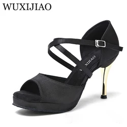 WUXIJIAO New black latin shoes waterproof platform women's modern tango dance shoes metal heel 8.5cm