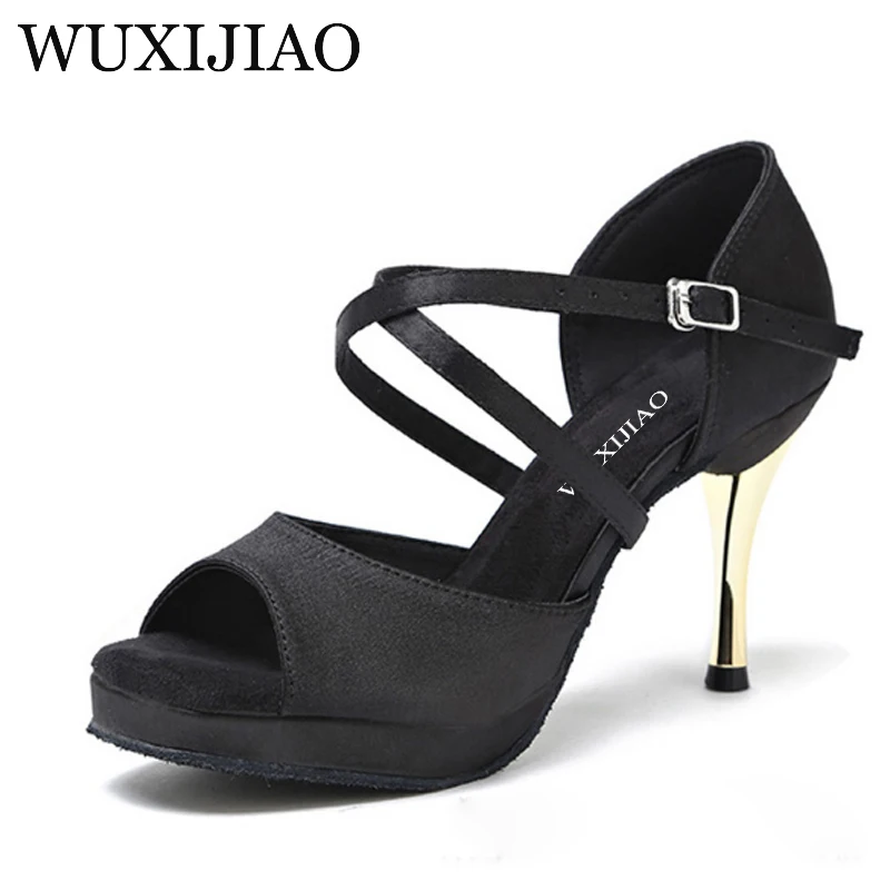 WUXIJIAO New black latin shoes waterproof platform women's modern tango dance shoes metal heel 8.5cm