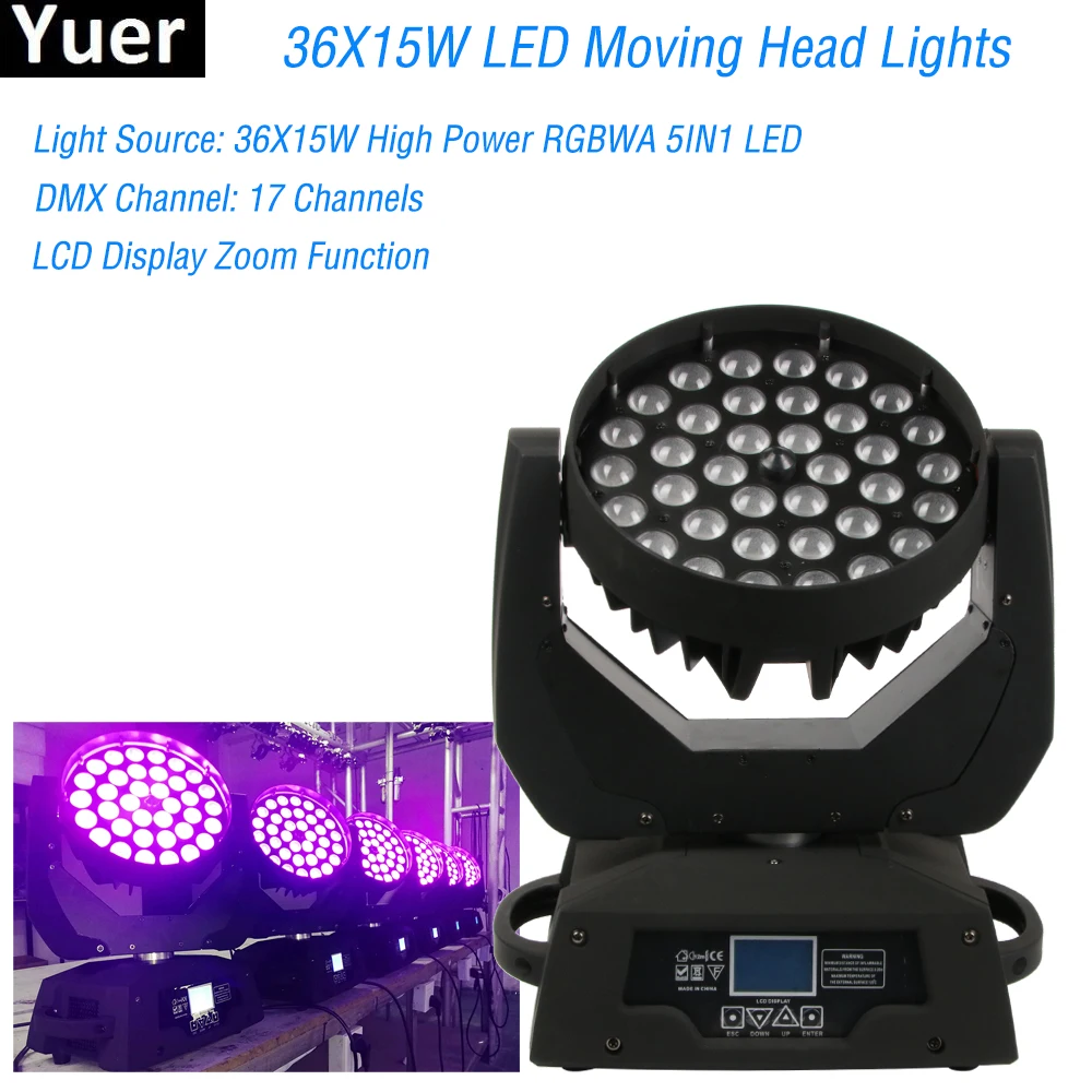 

LED Wash Zoom 36X15W RGBWA 5in1 Moving Head Light AC90-240V,50-60Hz LCD Display DMX512 For Club Disco Bar DJ stage light