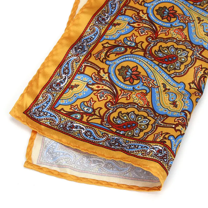 Brand New Men's Handkerchief Vintage Paisley Pocket Square Soft Hankies Wedding Party Business Artificial Silk Chest Towel Gift