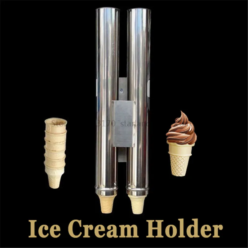 Stainless Steel Ice Cream Cone Holder Double Barrels for Soft Ice Cream Selling Double Cone Holders