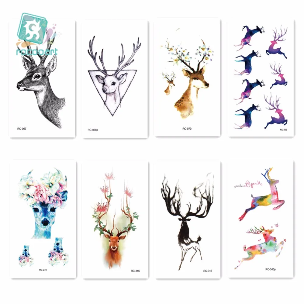 Rocooart Deer Women Temporary Tattoo Sticker Tattoos for Men Fashion Body Art Kids Children Hand Fake Tatoo 10.5X6cm