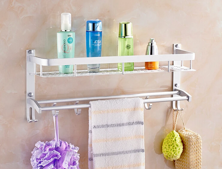 1PC 40cm Bathroom Shelves Top Fashion Metal Bathroom Rack Shower Shelf 304 Double Storage Basket Wall Mounted J2003