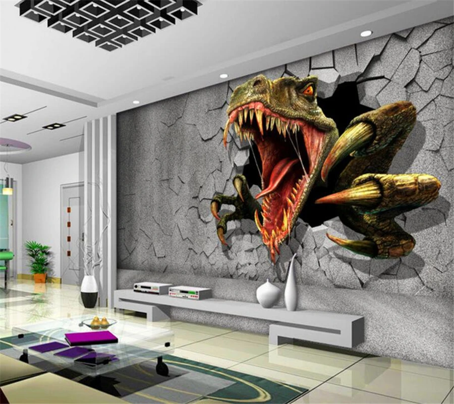 Customized Wallpaper Brick Wall Dinosaur TV Children's room background wall  Living Room Bedroom Mural papel de parede