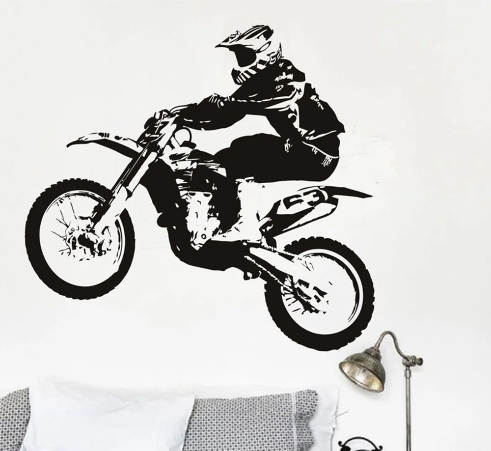 Dirt Bike Rally Biker Rider Stunt Jumping Wall Decal Mural Bedroom Decor Motorcycle Racing Sports PVC Wall Stickers Poster D956