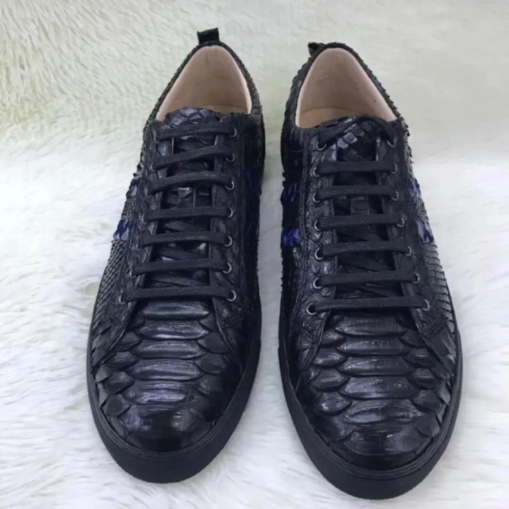 100% Genuine real python skin men shoe,high end quality snake skin black&blue color men shoe sneaker with cow lining free ship