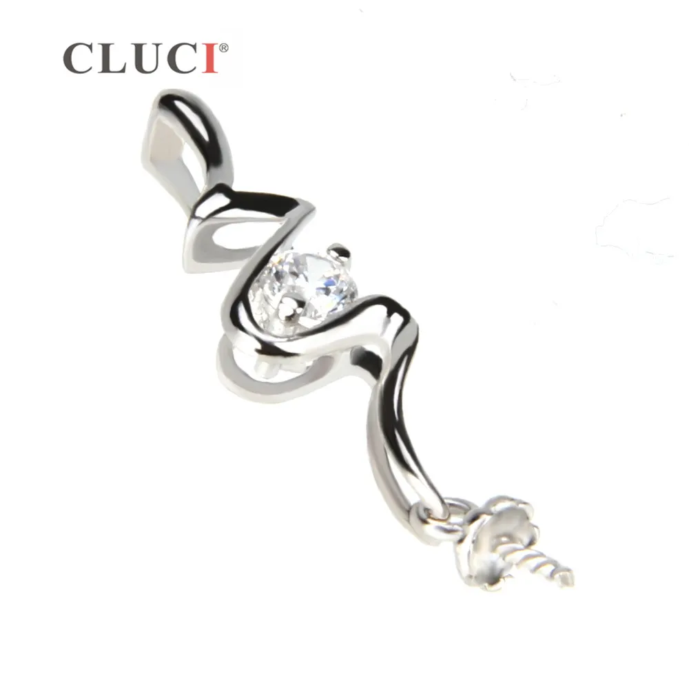 CLUCI women jewelry 925 sterling silver pendant fitting with pearl seat, 25.4*6.2 mm pearl pendant accessory SP153SB