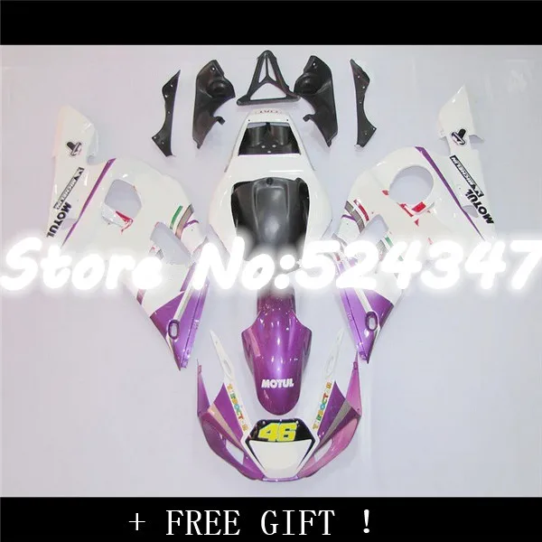 Hey-Pre_drilled purple white Fairing kit for  YZF-R6 98-02 YZF R6 98 99 00 01 02 YZF 600 R6 1998 - 2002 fairing for Yamaha