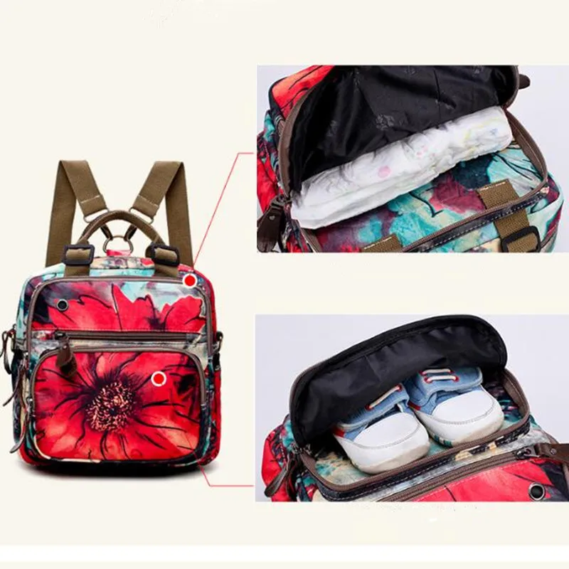 Backpacks woman 2024 pink New Multifunction Rose flowerBackpacks Harajuku style For Women Waterproof nylon Backpacks Mother bag