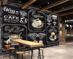 Custom Retro Hand-painted Blackboard coffee catering 3d Wallpaper Coffee Shop Restaurant Self-adhesive decoration mural
