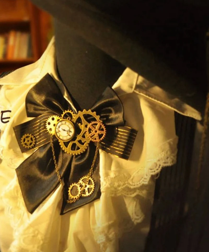 블랙 Steampunk 보우 타이 의상 액세서리 Unisex Vintage Victorian Men's Punk Gear Cravat