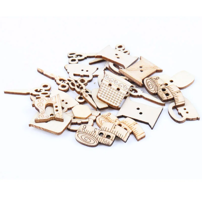 Wooden Sewing Series Scissors Ruler Shape Buttons 2 Holes Handmade Sewing Scrapbooking Crafts DIY 18-30mm 30pcs