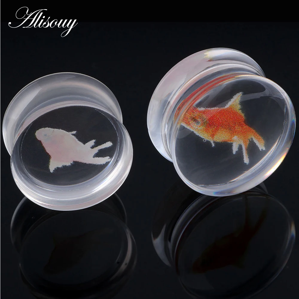 Alisouy 2pcs Fish design Transparent Acrylic Ear Plugs and Tunnels Piercing Ear Gauge Ear Expander Body Jewelry Piercing