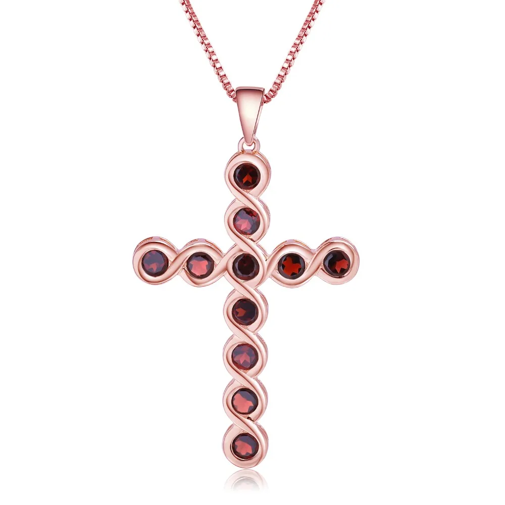 

GEM'S BALLET Genuine 925 Sterling Silver Gemstone 4.05Ct Natural Garnet Cross Pendant Necklace For Women Wedding Fine Jewelry