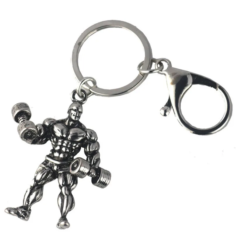 Gym Fitness Man Dumbbell Pendant Keychain Stainless Steel Lifting Dumbbells Keyring Hiphop Punk Jewelry Gift J166