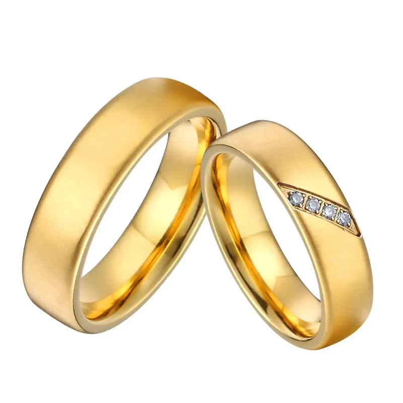 Love Alliance Gold Color Matte marriage wedding couple rings set for men and women proposal his and hers stainless steel jewelry