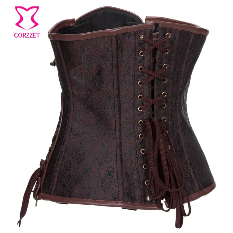 6XL Plus Size Underbust Corset Steampunk Vintage Brown Steel Boned Corsets and Bustiers Gothic Clothing Korsett For Women Sexy