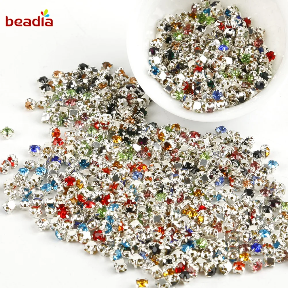 AAA Grade 240pcs 4mm Multi Color Crystal Glass Sew-On Rhinestones Plated Silver Claw DIY Clothing Accessories