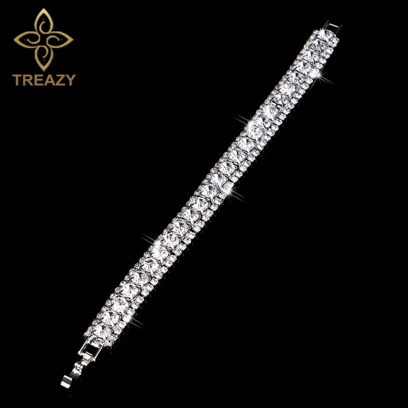 TREAZY Bridal Crystal Bracelets for Women 3 Colors Rhinestone Bangles Bracelets Wedding Jewelry Accessories Pulseras Mujer Femme