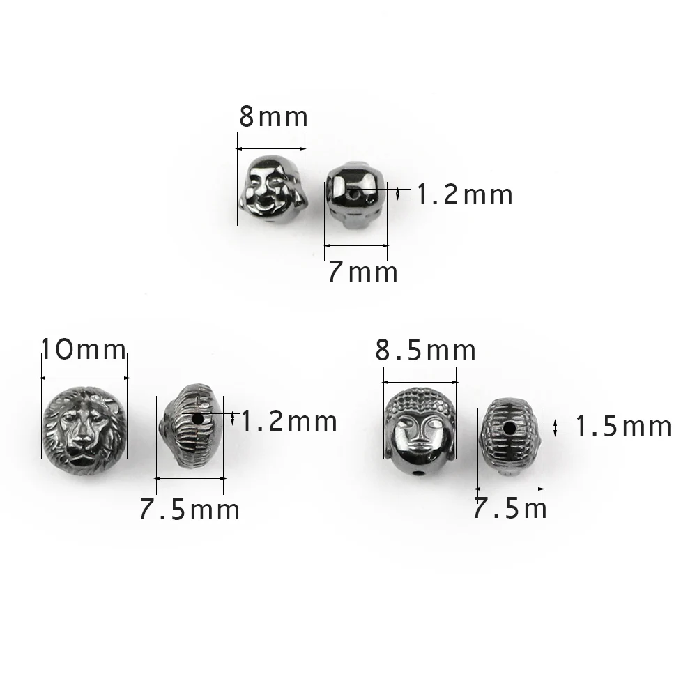 WLYeeS Special-shaped Hematite beads Lion Buddha head Maitreya Buddha Spacer Loose Bead for Religion Jewelry Bracelet Making DIY