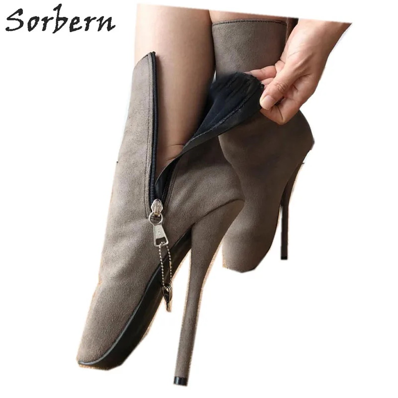 Sorbern Ankle Boots For Womens Ballet Heels Faux Suede 2019 PLus Size Zapatos Mujer Custom Color Ladies Party Boots