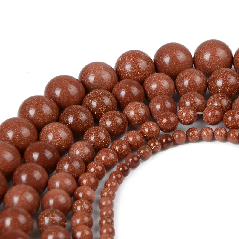 Chanfar 4 6 8 10 12mm Natural Gold Color Sand Stone Beads Loose Dark Blue Sand stone Round Beads for DIY Jewelry