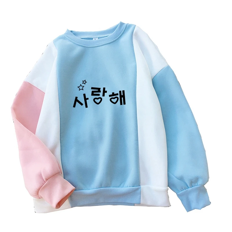 

2021 New Women Hoodies Autumn Winter Casual Korean Letter O Neck Patchwork Kpop Fashion Ulzzang BF Top Sweatshirts Pullovers