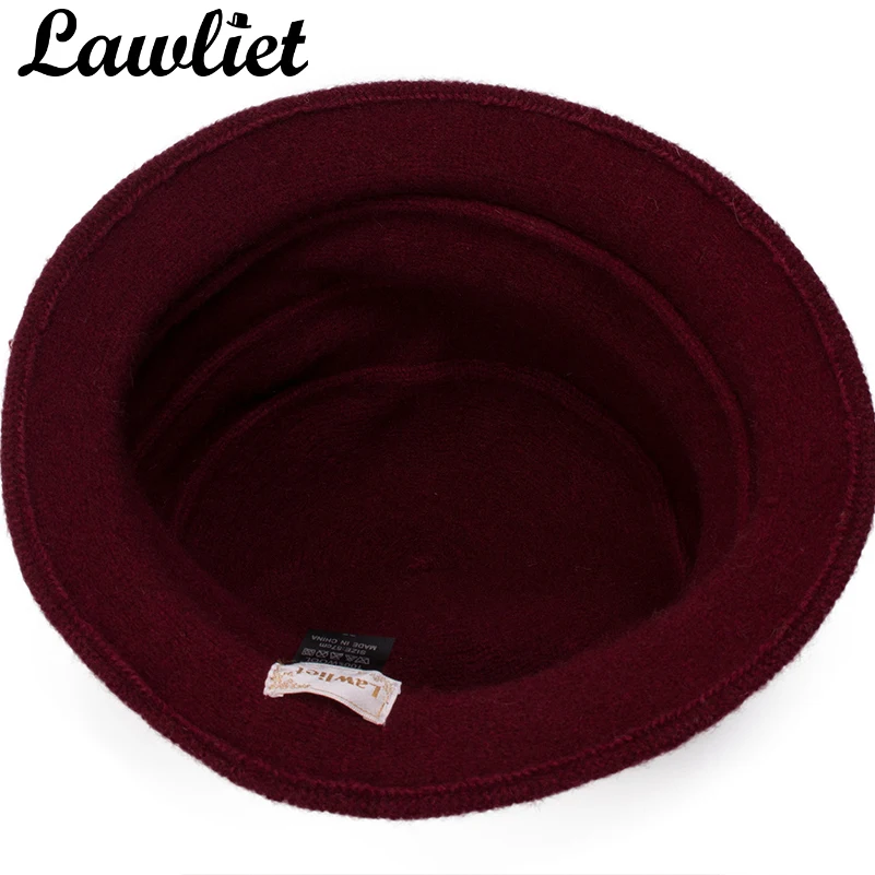 Lawliet Women Winter Hats Solid Flowers Warm Pure Wool  Cap Ladies Women Fedoras Cloche Hats Ladies Bucket Church Hats A218