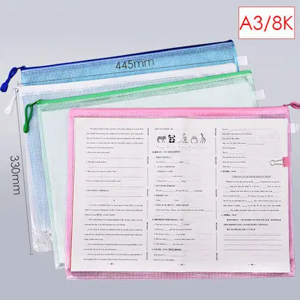 

2PCS A3 Paper Organizer Transparent PVC Bag Waterproof Mesh Zipper Pouch Art Drawings Graphic Chart Document Storage File Bag