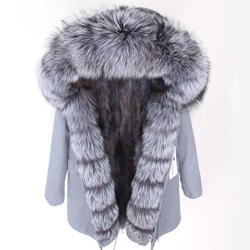 2024 maomaokong Natural raccoon fur lined jacket coat big Fox fur collar black gray park thick warm coat