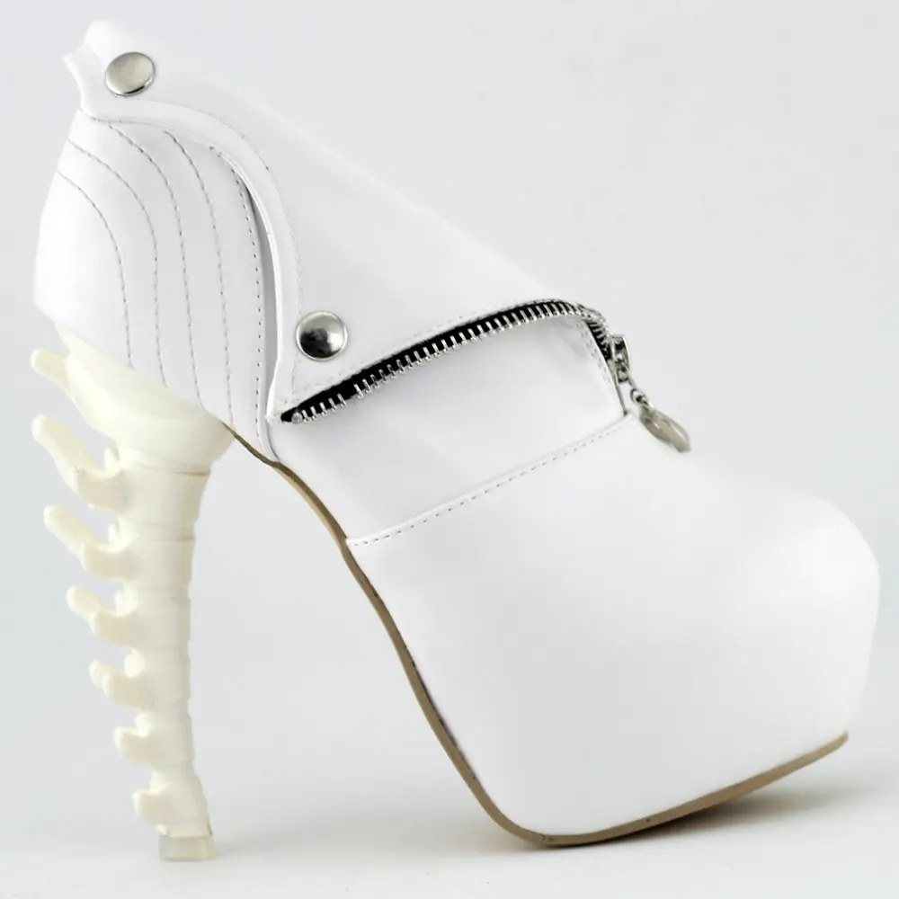 LF40605 Black/White Zip High-top Bone High Heel Platform Ankle Boots