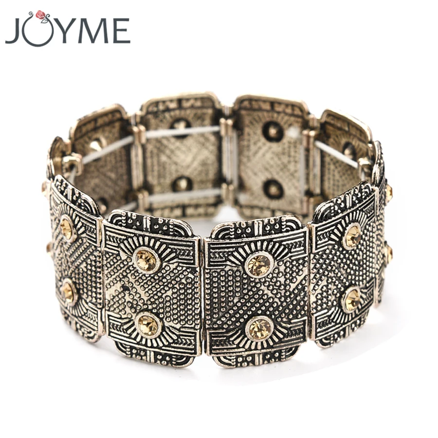 Bohemian Vintage Wide Boho Bracelets for Women Ethnic Rhinstone Adjustable Women Cuff Bracelets & Bangle Tibetan Silver Jewelry