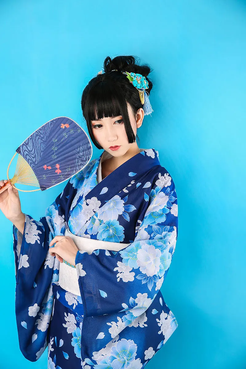 

Women Japanese Traditional Kimono with Obi Vintage Female Evening Kimono Dress Japan Kimono Flower Yukata Bathrobes A60605