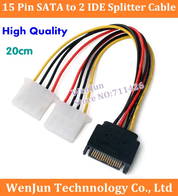 

20pcs/lot Brand NEW 15 Pin SATA Male to 2 IDE Splitter Female Power Cable 20CM