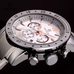 Business Men's Dress Wrist Watches Chronograph Clock Stainless Steel Band 24 Hours Quartz Stop Watch Man Relogios Masculino 3008