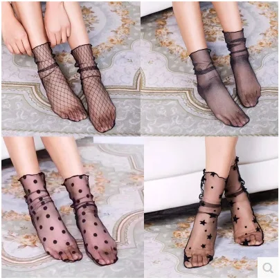 5 Pcs/lot New Beautiful Snow Dot Branch Pattern Socks Spring Summer Thin Pretty Sexy Elegant Lace Transparent Mesh Women Socks