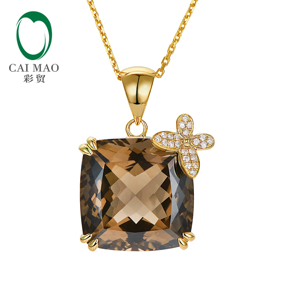 

Caimao Jewelry 20.68ct Natural Smoky Quartz 14K Yellow Gold 0.12ct Pave Set Diamonds Pendant