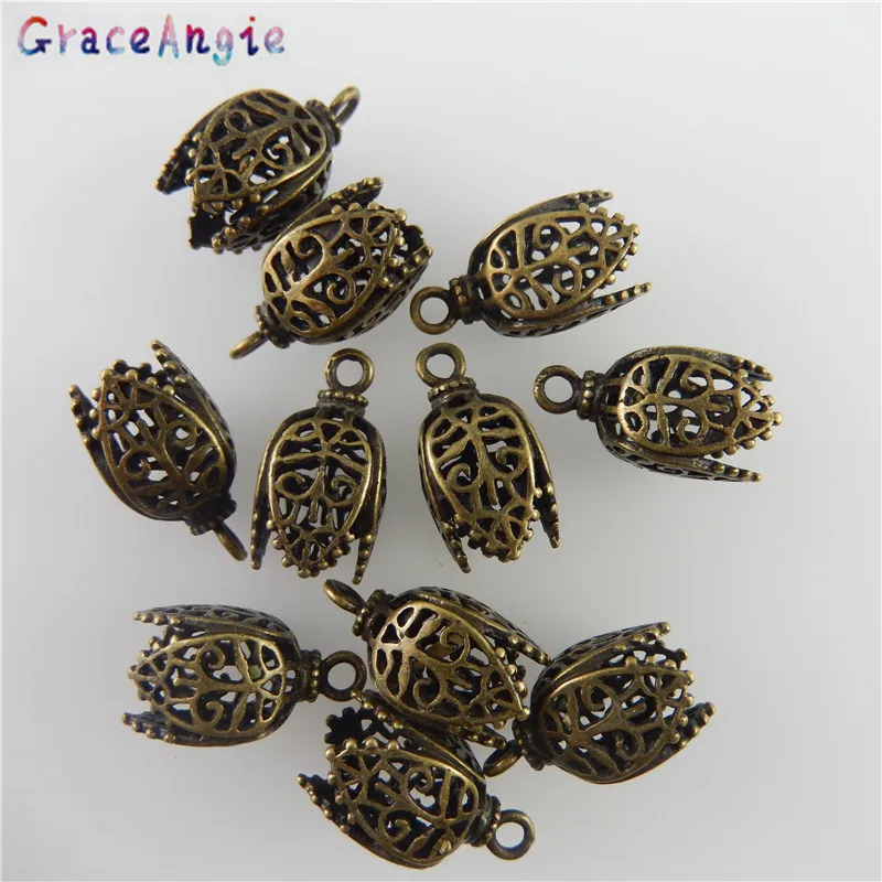 GraceAngie 8PCS Copper Antique Bronze Color Hollow-Pattern Pendant Finding 17*11*11MM 05745 Handmade Fashion Jewelry Charms